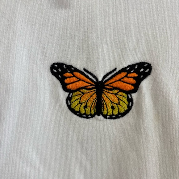 Brandy Melville White Hoodie with Butterfly Embroidery - Picture 5 of 9